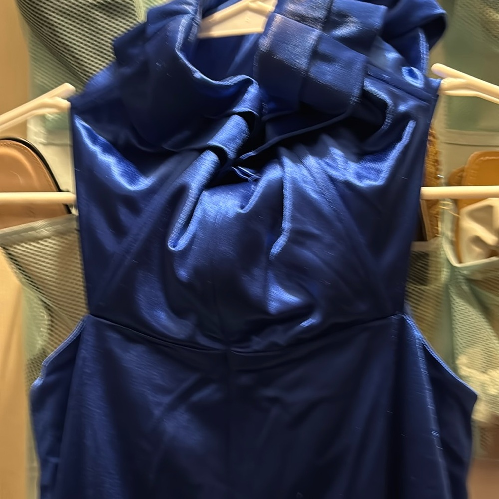 Lucy in the sky royal blue satin long dress strapless open sides. Beautiful